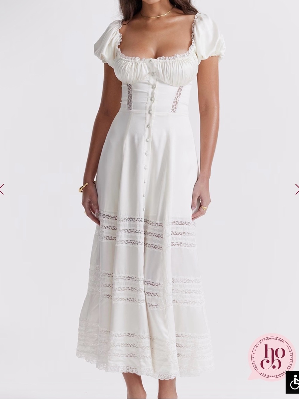 White Corset-Style Puff Sleeve Midi Dress - Eviana - Picture 4 of 5